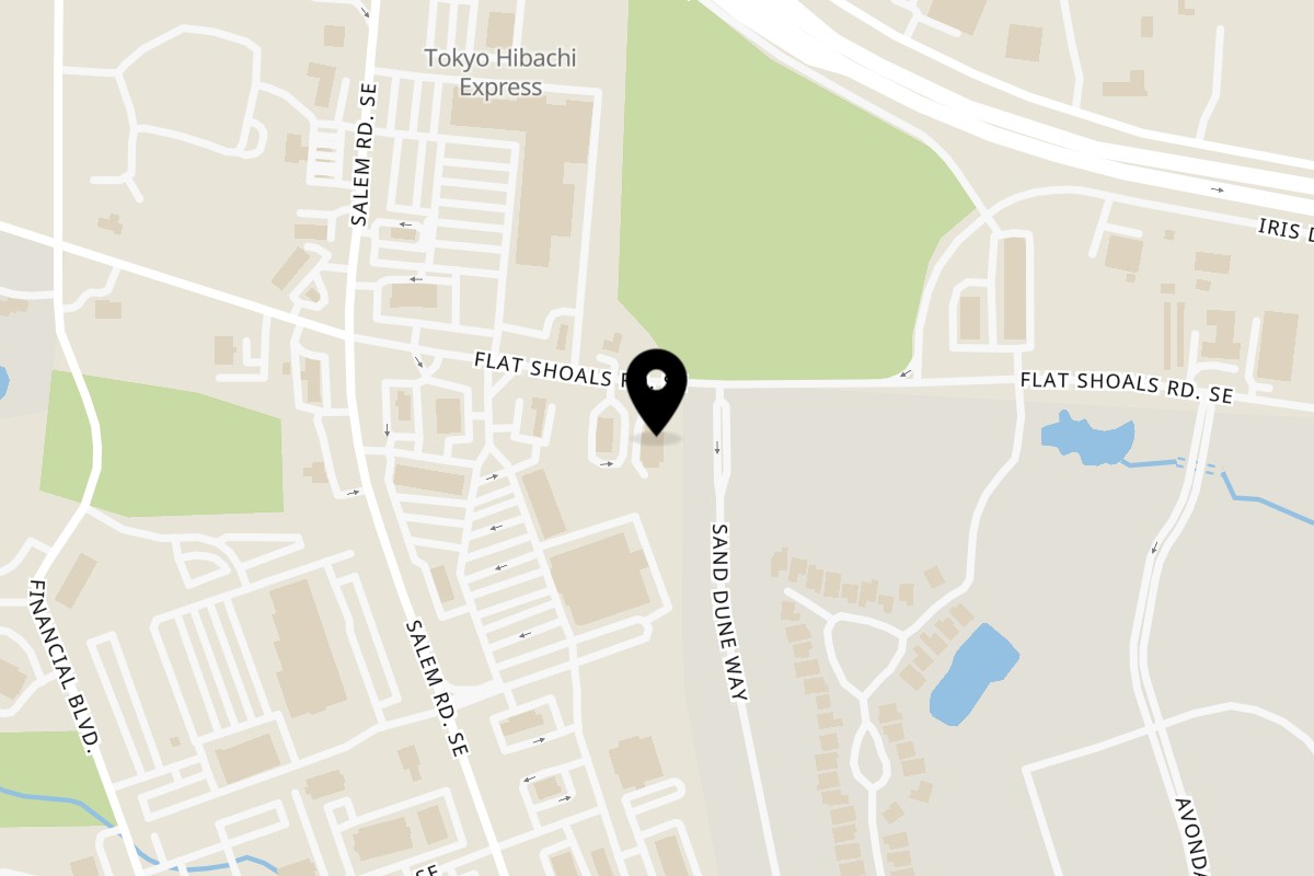 Map showing the location of Frozen Notes Pizza & Karaoke Bar on 2141 Flat Shoals Rd SE in Conyers